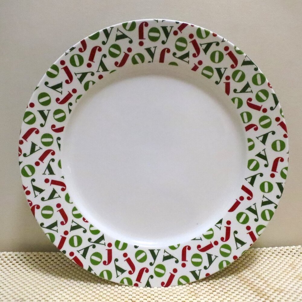 Crate & Barrel JOY 13" Plate Serving Cookie Platter Charger Red Green Christmas